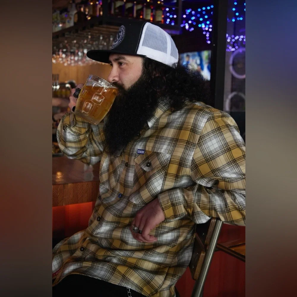 Dickies “Lager” Men's 2XL Yellow and White Plaid Flannel Button-Down Shirt - Picture 3 of 6